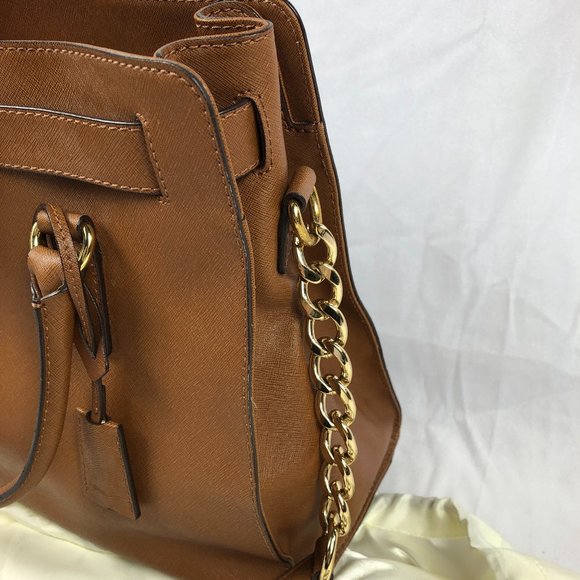 Michael Kors Hamilton Lock Tan Leather Chain Chic Minimalist Shoulder Bag - Picture 8 of 16